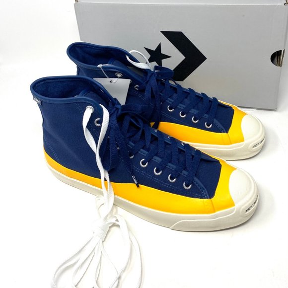 CONVERSE Mens 169006C JACK PURCELL PRO P Navy Citrus Egret Canvas Hi Top Sneaker - Picture 7 of 12